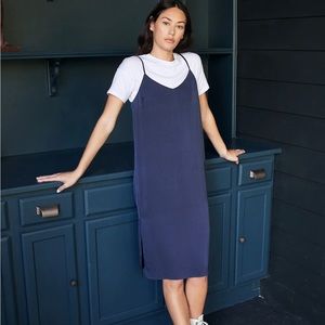 Quince Washable Stretch Silk Slip Dress Navy Large